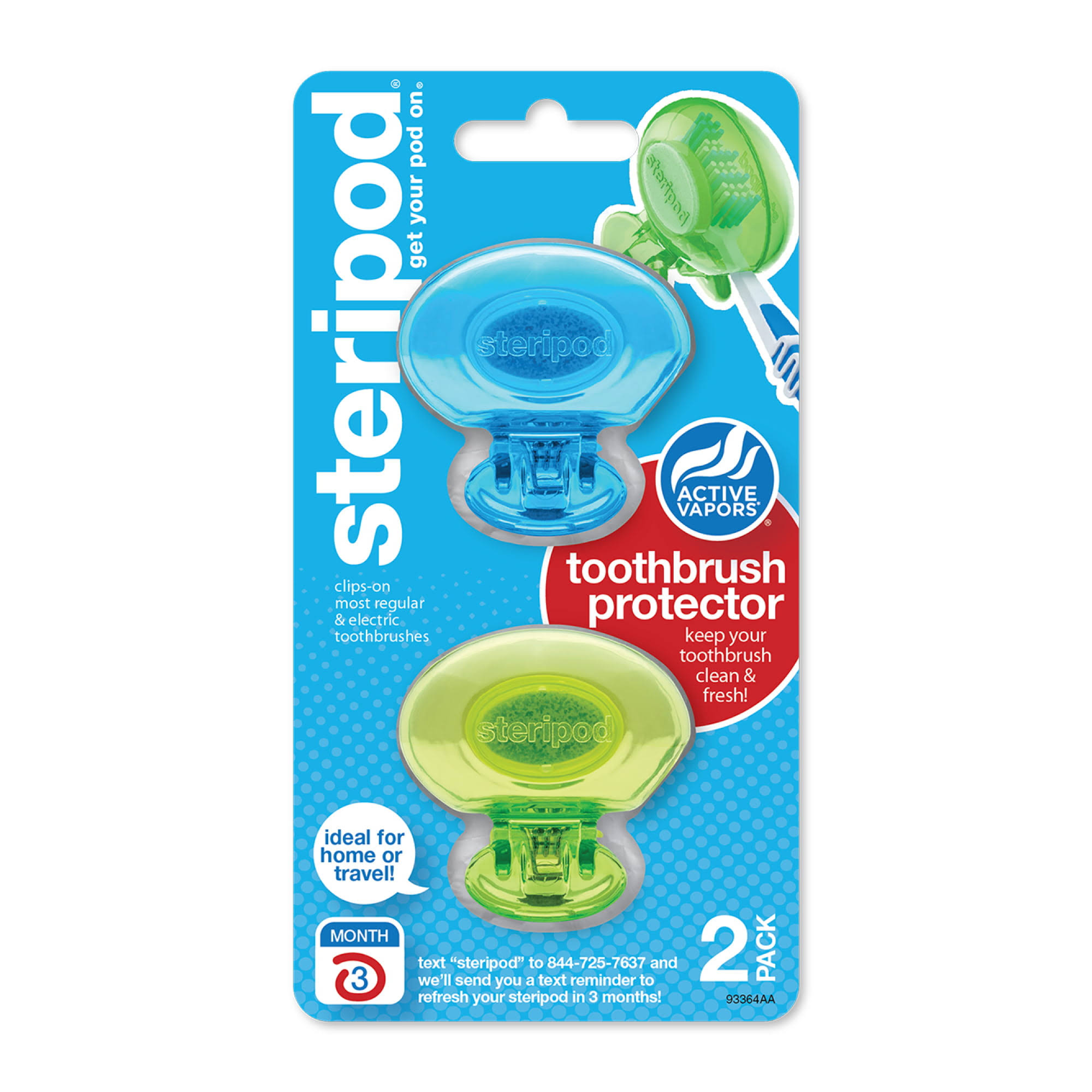Steripod clip-on toothbrush protector, 2 count (colors may vary)