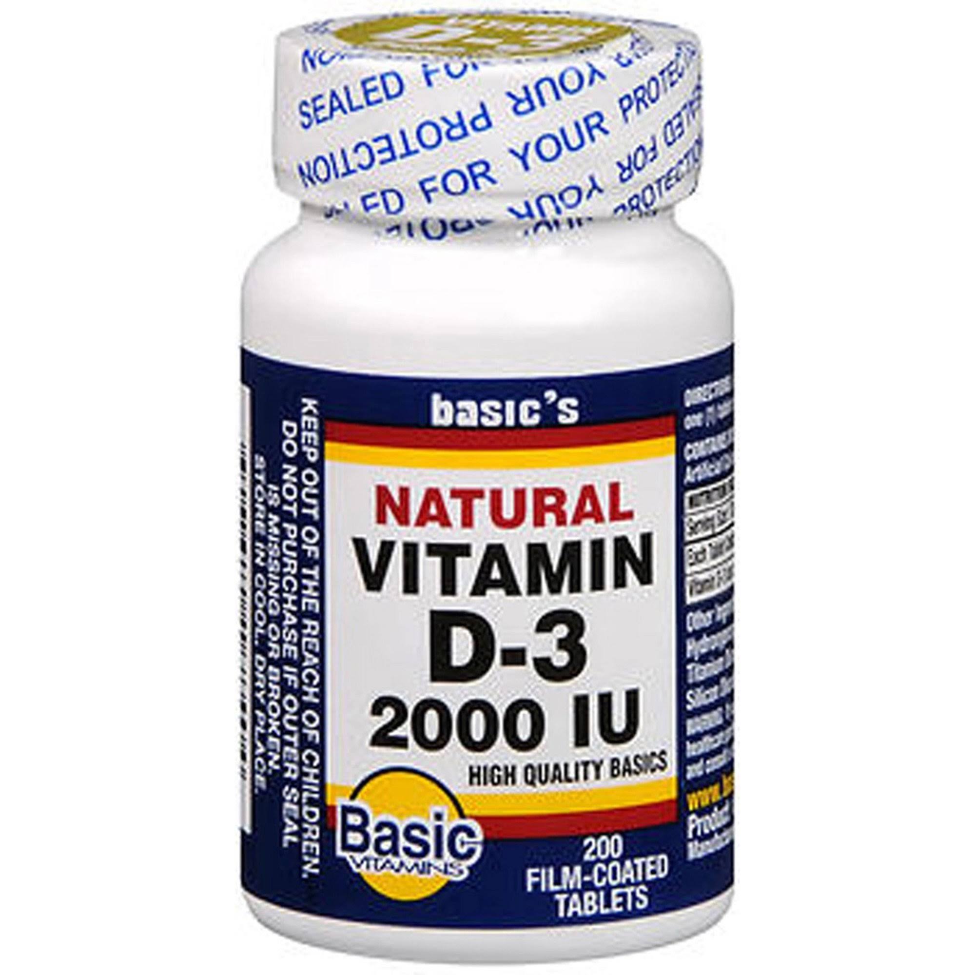 Basic Vitamins Natural Vitamin D-3 2000 IU - 200 Film-Coated tablets
