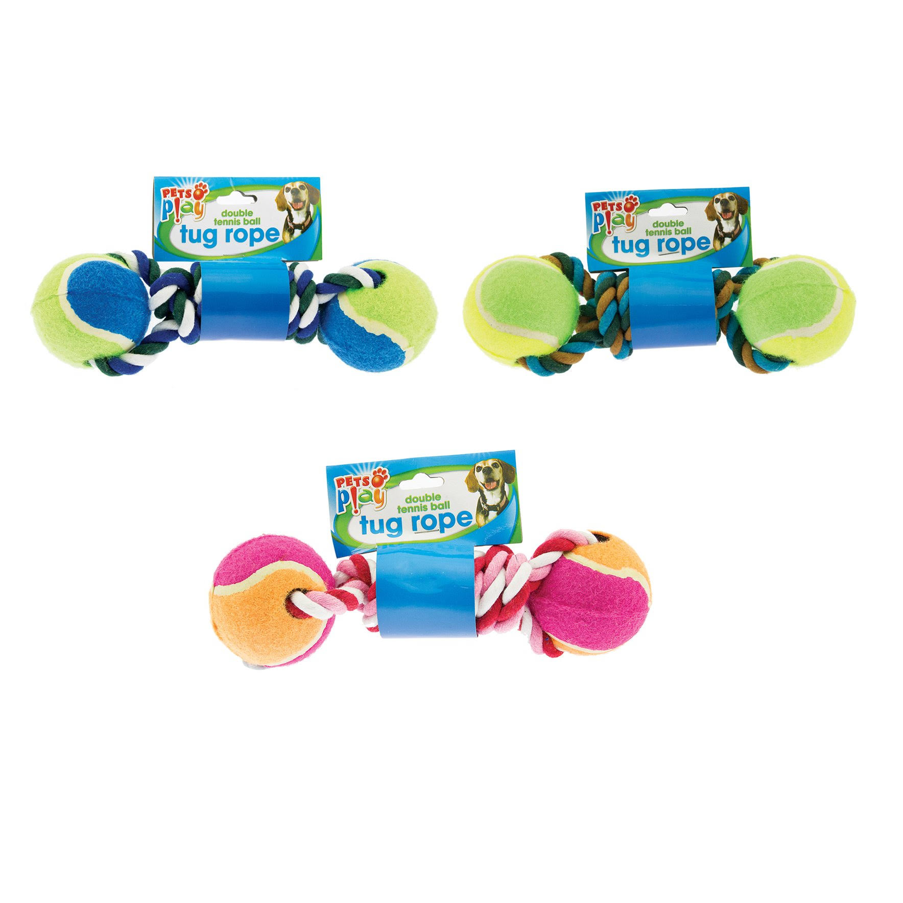 Pets at Play Double Tennis Ball Tug Rope-Random Delivery Colour