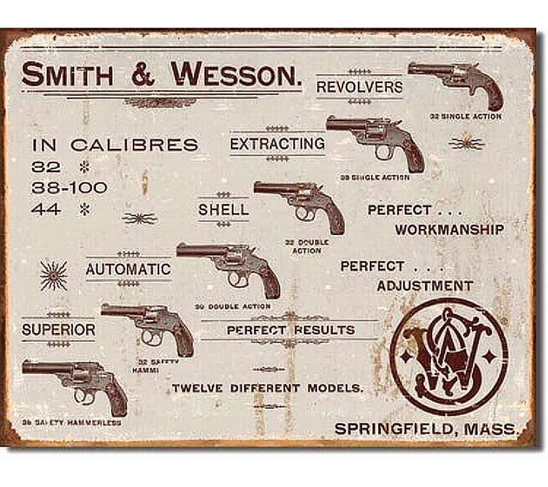 Signs 4 Fun SIG1466 Smith & Wesson Revolvers Metal Tin Sign, Cream