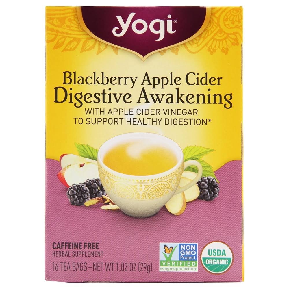 Yogi Tea Blackberry Apple Cider Digestive Awakening Caffeine Free Tea 16 Tea Bags