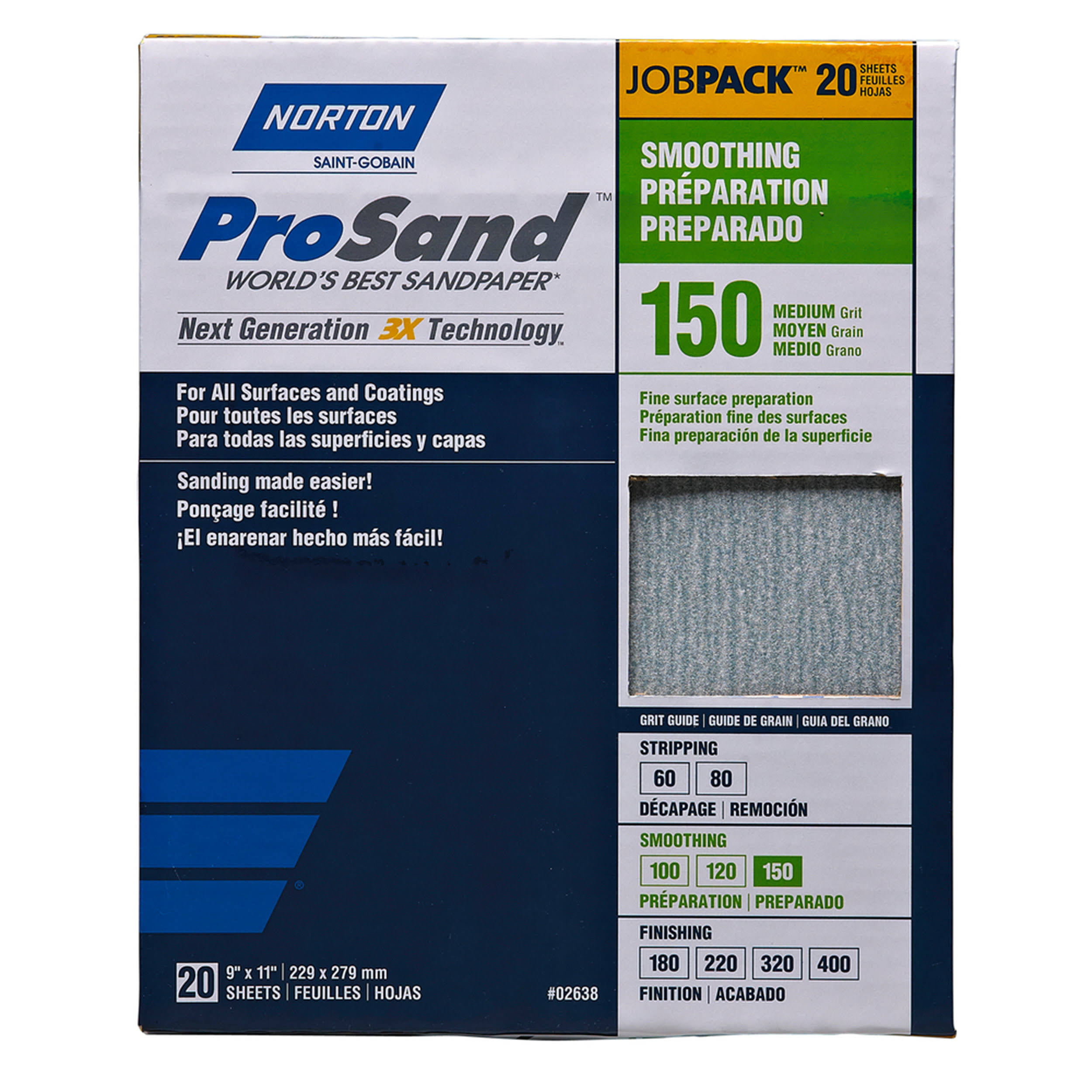 Norton Prosand 11 In. l x 9 In. w 150 Grit Aluminum Oxide Sandpaper 20 pk Saint-Gobain Abrasives Inc