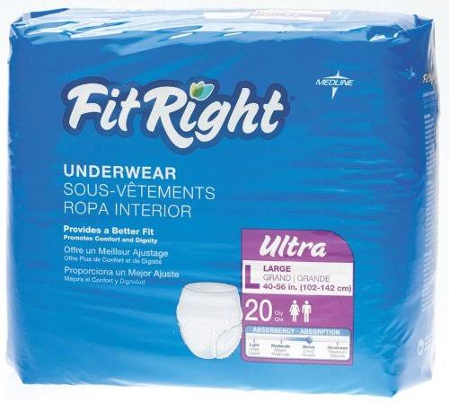 Medline Fitright Super Protective Underwear - Large, 20ct