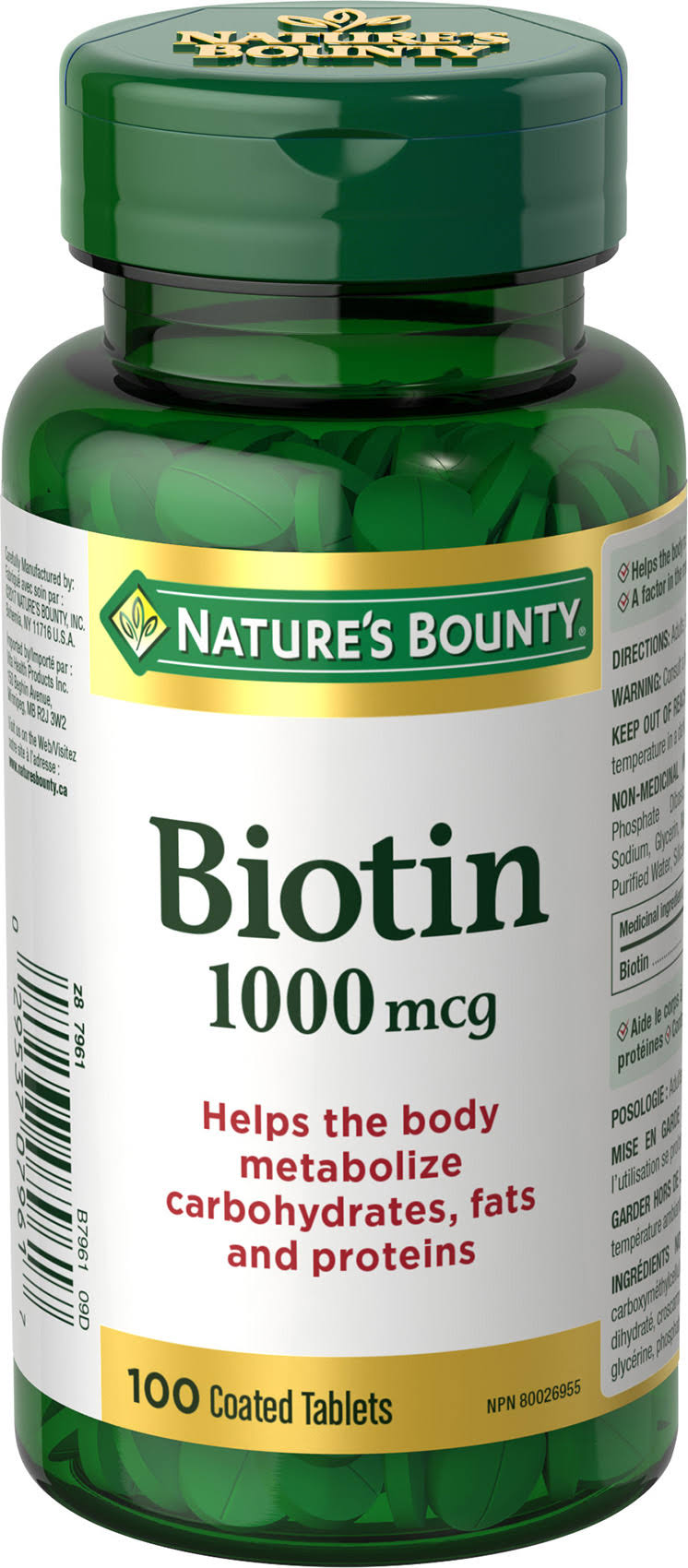 Nature's Bounty Energy Health Biotin Coated Tablets, 1000 mcg, 100 Ct (1 Pack)