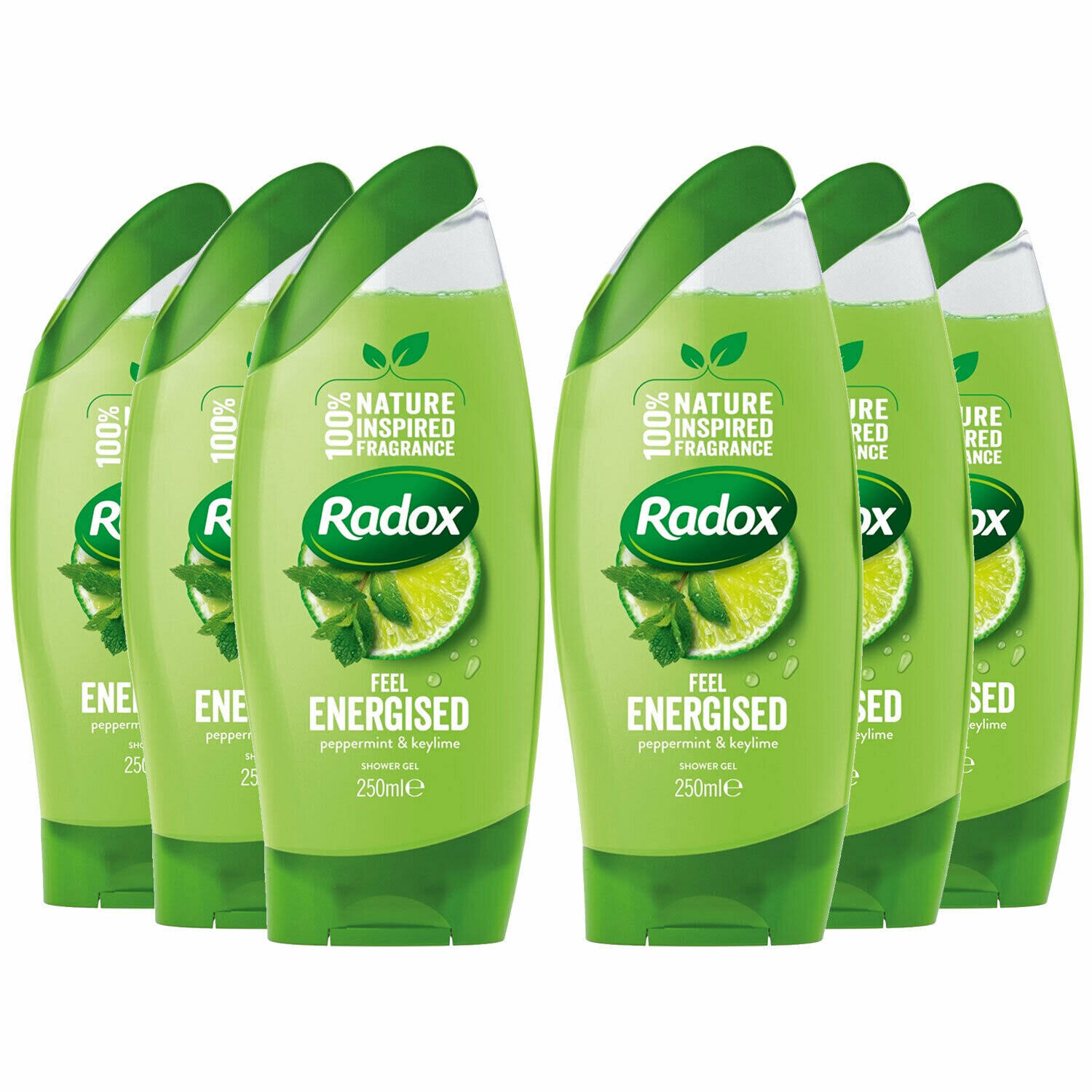 Radox Feel Energised Shower Gel, Peppermint & Keylime, 6 Pack, 250ml