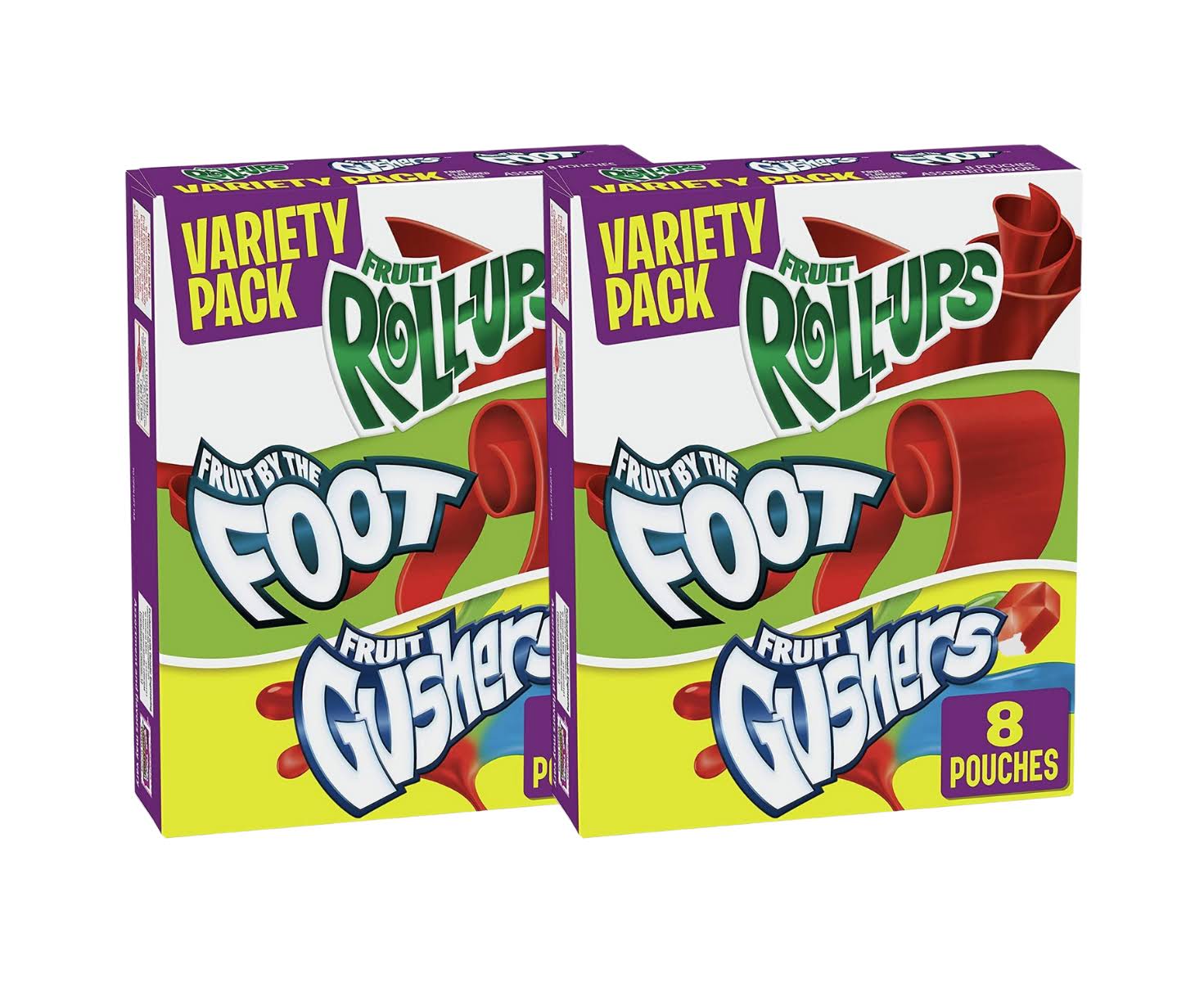 2 x Fruit Gushers Fruit Roll Ups Fruit by The Foot Variety Pack 8 Pouches 144g