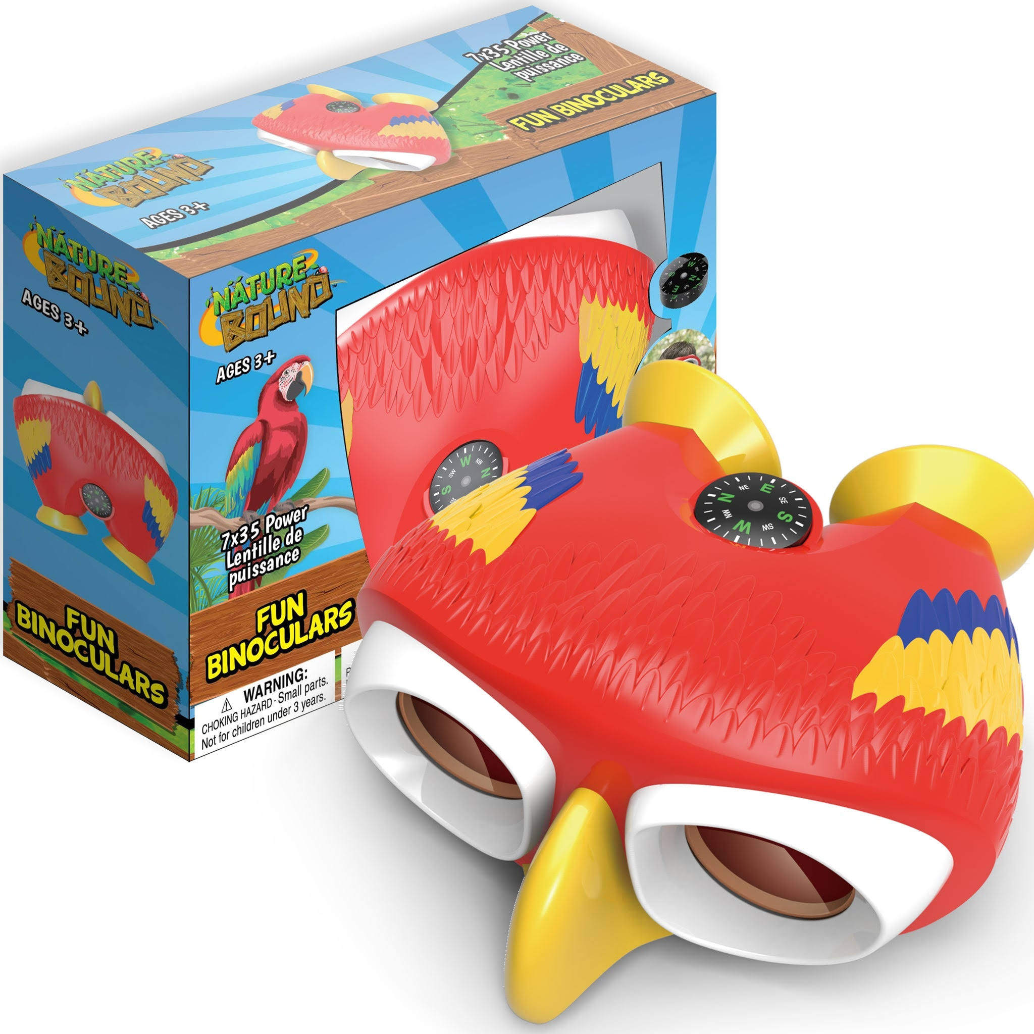 Nature Bound - Binoculars for Toddlers & Kids, Explore Nature and Outdoors Play with Fun Parrot Shaped Design & Compass, Boys & Girls, Red