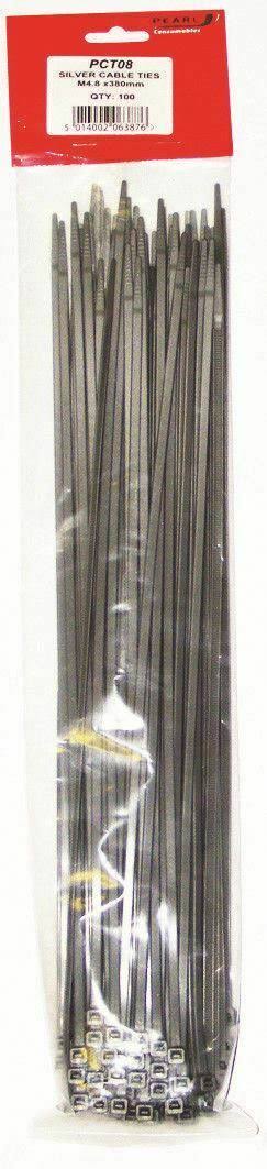 Pearl PCT08 Cable Ties 100 Pieces Silver 4 6mm x 370mm Tie Zip Wraps Garage