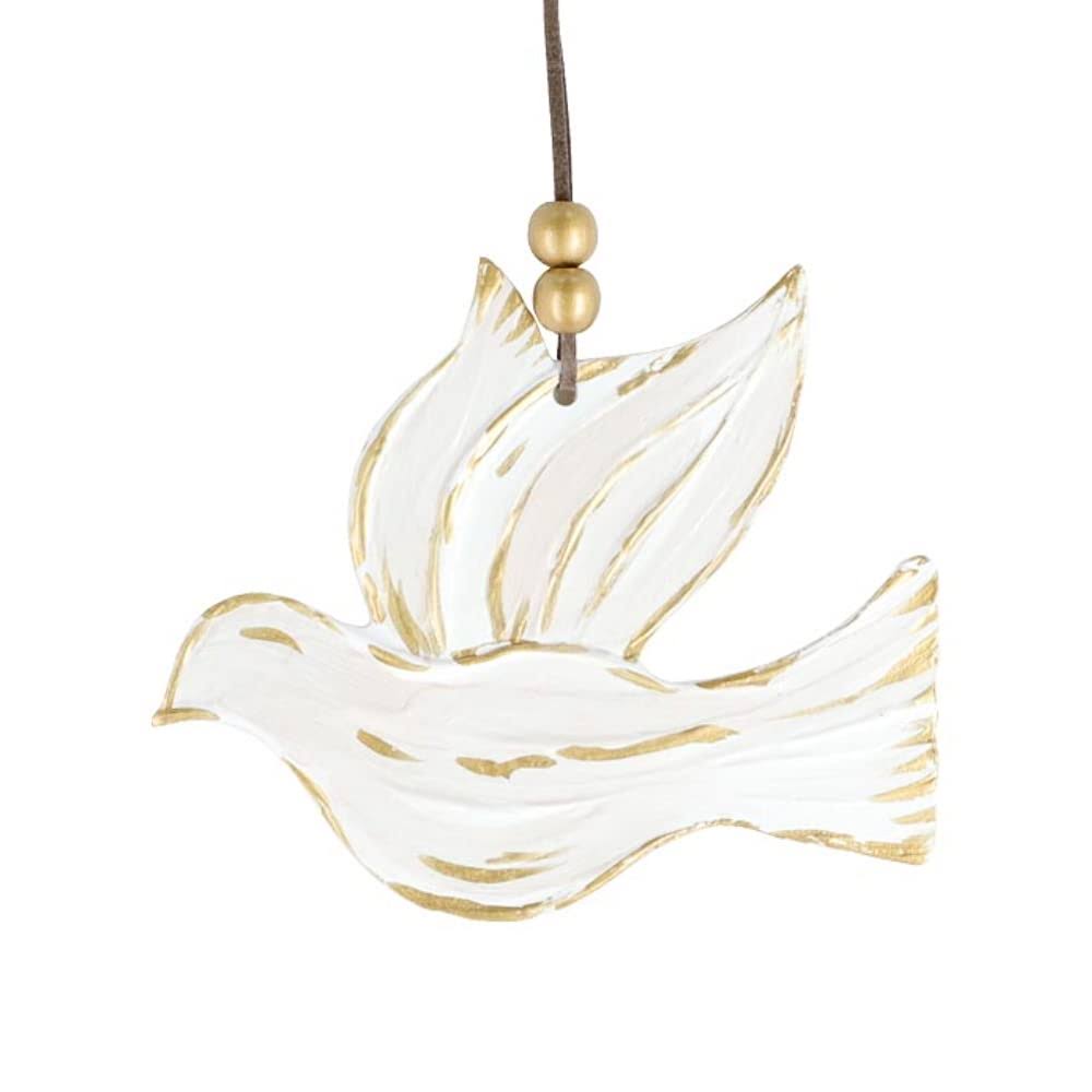 Wood Dove Ornament Gold White