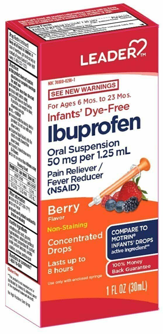 Leader Infants' Dye Free Ibuprofen Drops, Berry Flavor, 1 fl oz