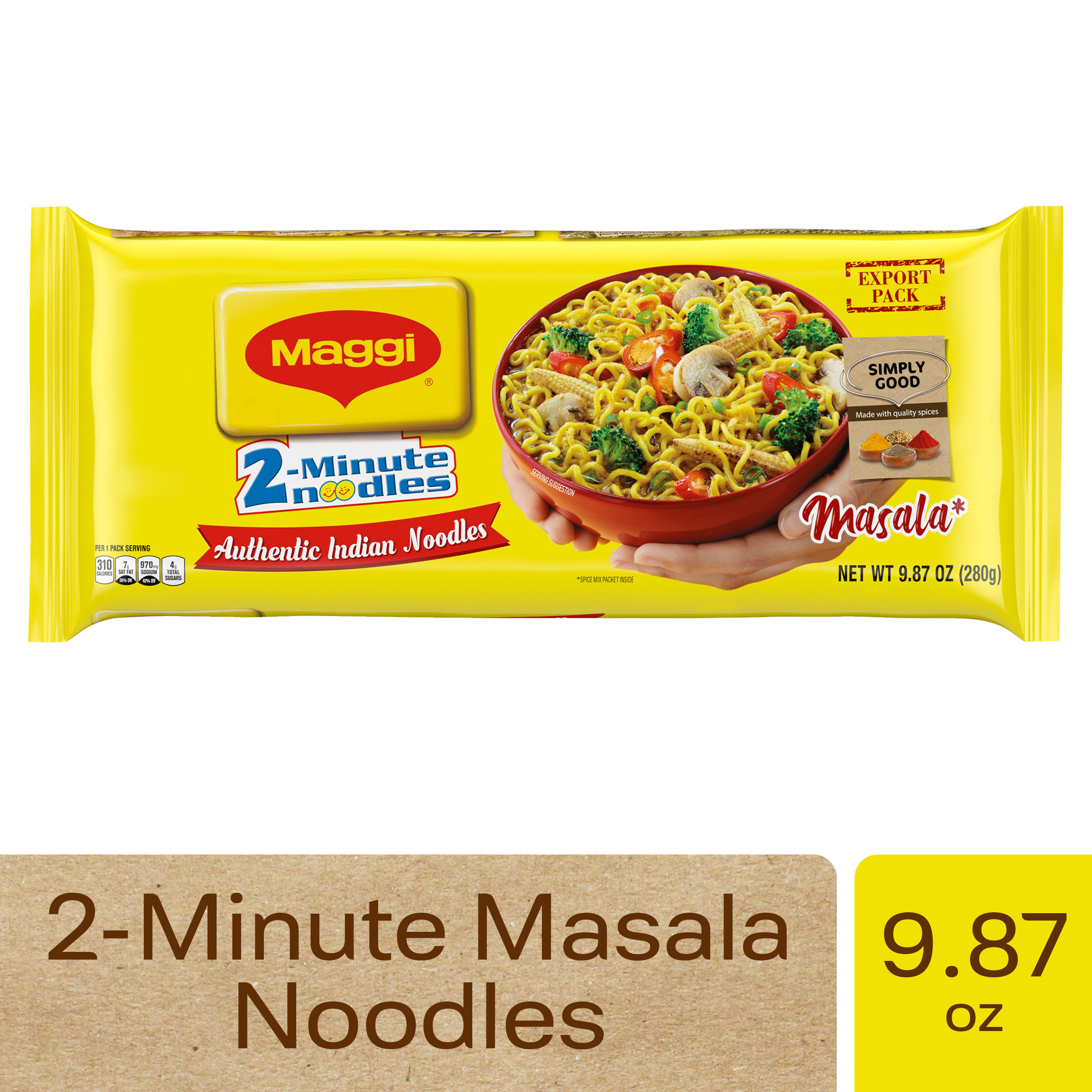 Maggi 2-Minute Masala Indian Noodles, Yellow, 9.87 Oz