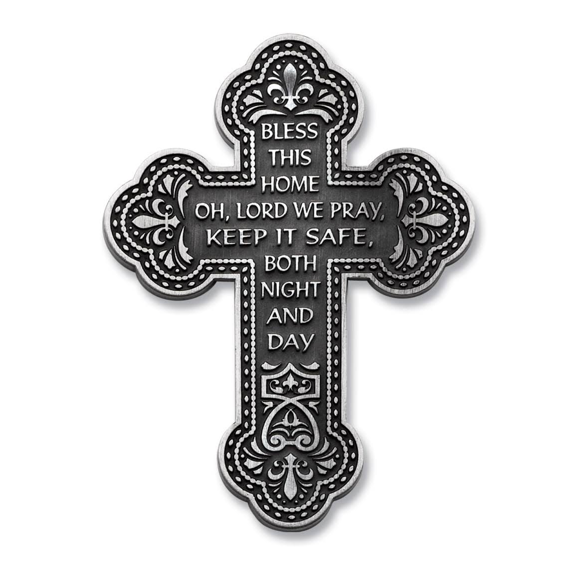 Silver-Tone Bless This House Cross Wall Plaque