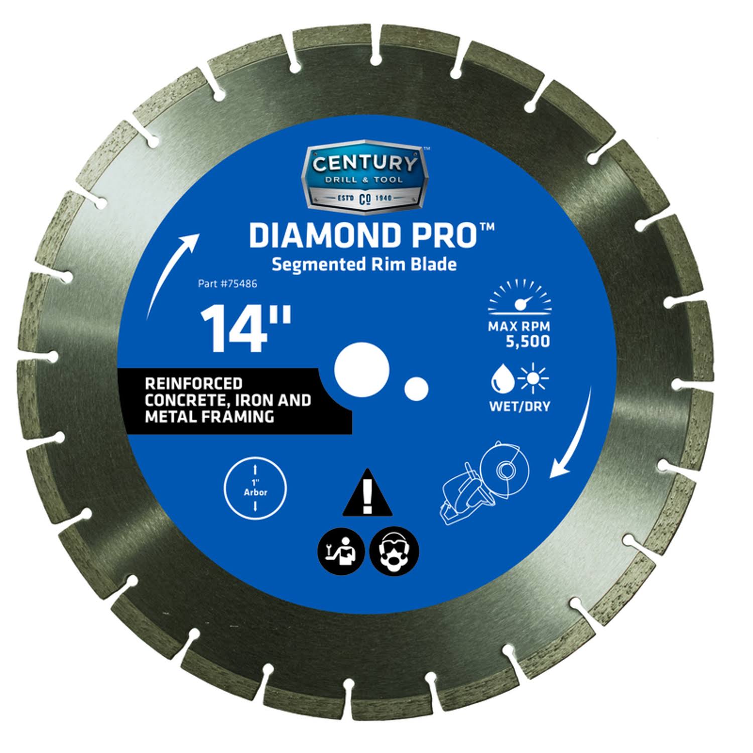 Century Drill & Tool 14 in. Dia. x 1 in. Diamond Segmented Rim Diamond Saw Blade 1 Pk
