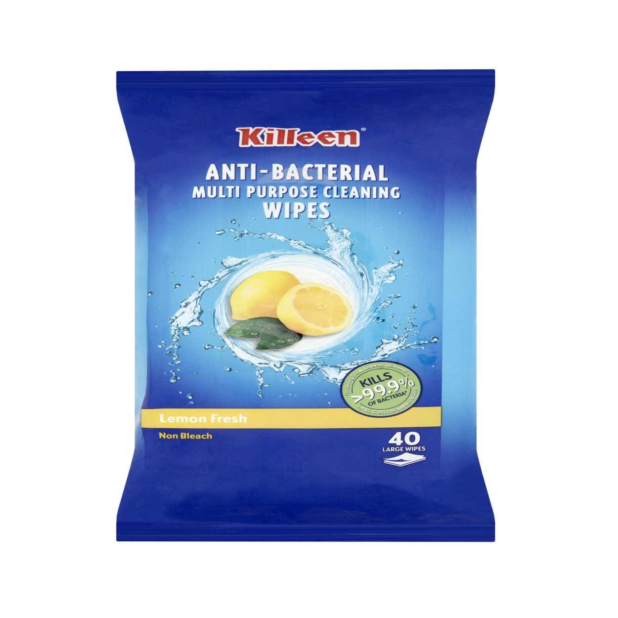 Killeen Anti-Bacterial Multi Purpose Cleaning Wipes - Lemon Fresh, 40 Large Wipes