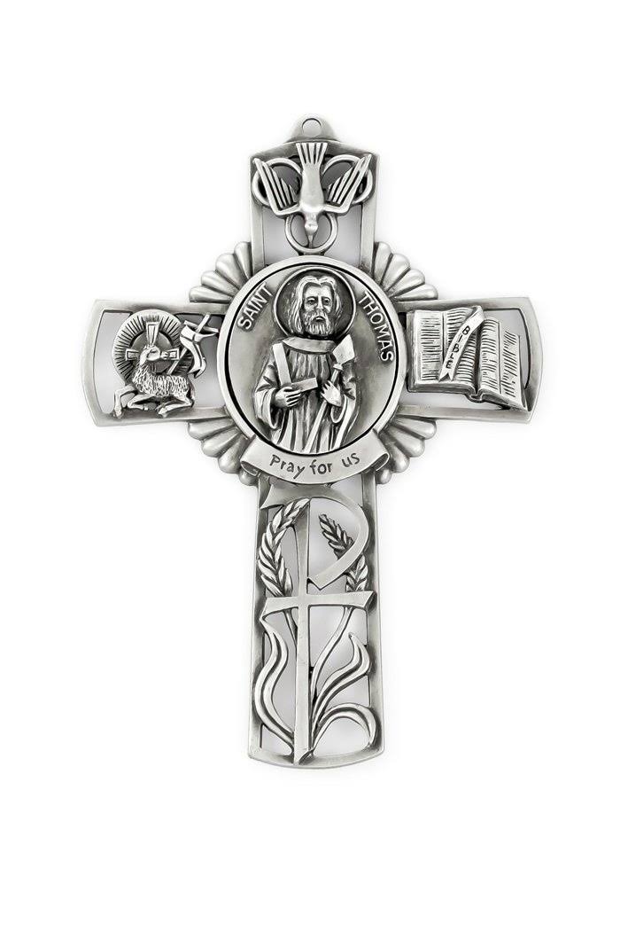 Pewter Catholic Saint St Thomas Pray for US Wall Cross, 13cm | Decor | 30 Day Money Back Guarantee | Free Shipping on All Orders