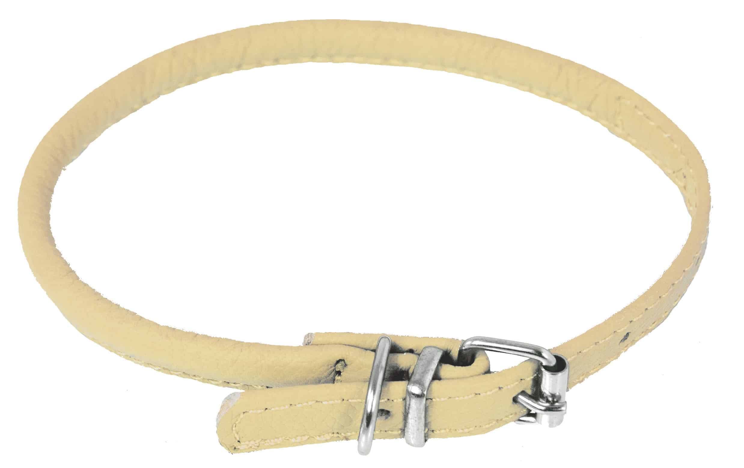Dogline Round Leather Collar - Beige, 3/8"x16"-19"