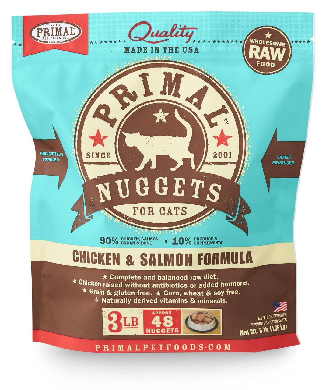 Primal Frozen Nuggets Chicken & Salmon Formula Grain-Free Raw Cat Food 3 lb