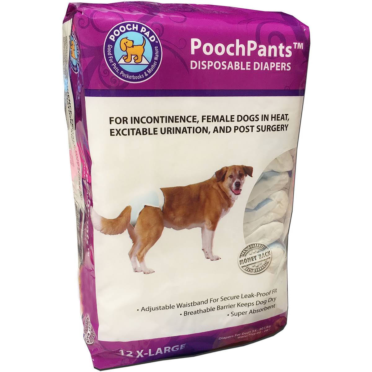 Poochpad Poochpants Disposable Diaper-X-Small 12/Pkg- Multicolor