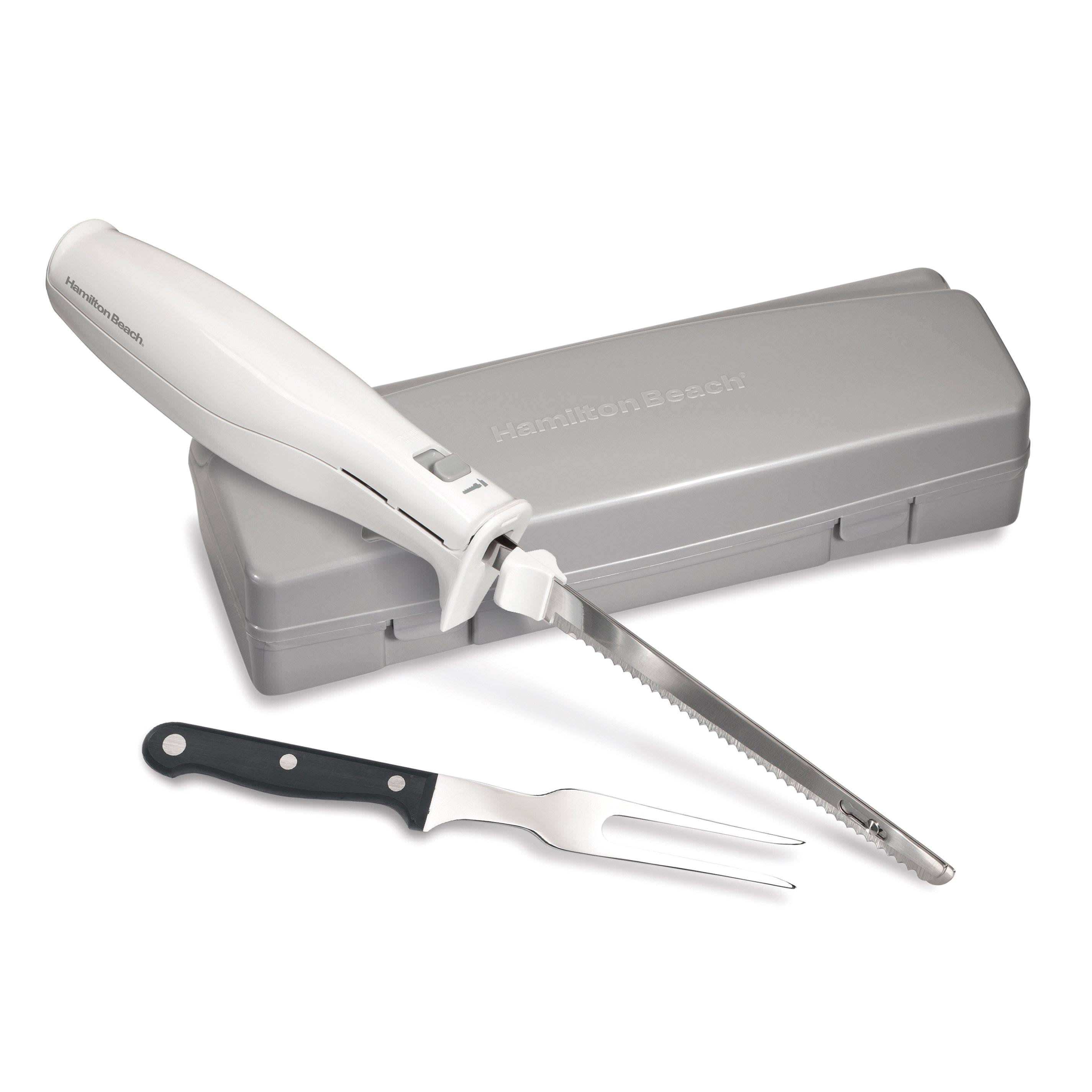 Hamilton Beach 74250 Carve 'n Set Electric Knife And Carving Fork Set - With Case, White