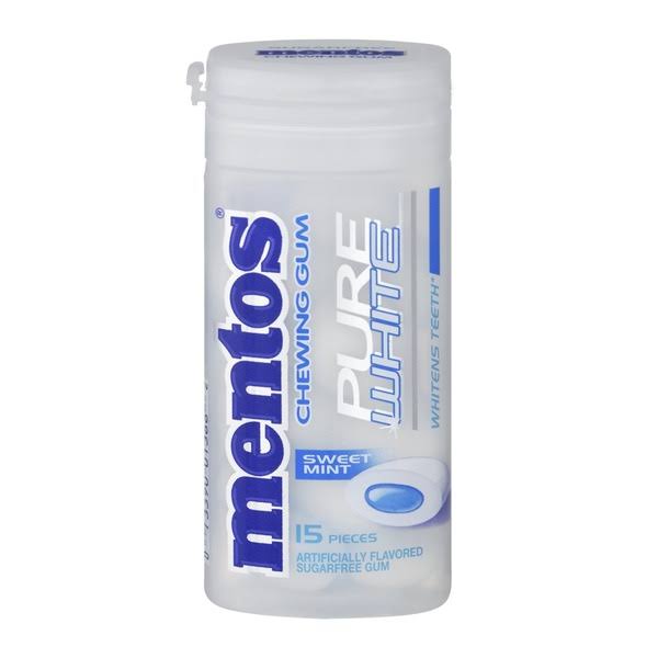 Mentos Pure White Chewing Gum, Sugarfree, Sweet Mint - 15 pieces