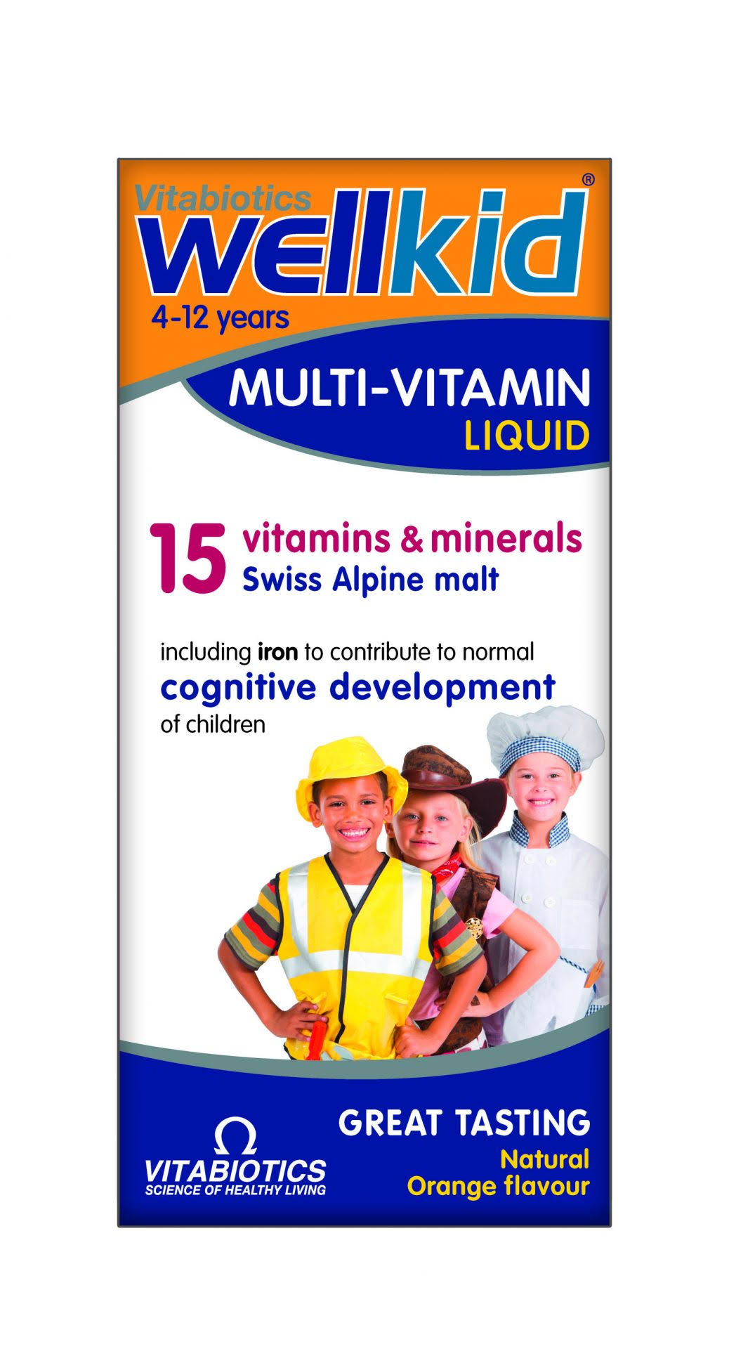 Vitabiotics Wellkid Multi Vitamin Liquid - Natural Orange Flavor, 4 to 12 Years, 150ml