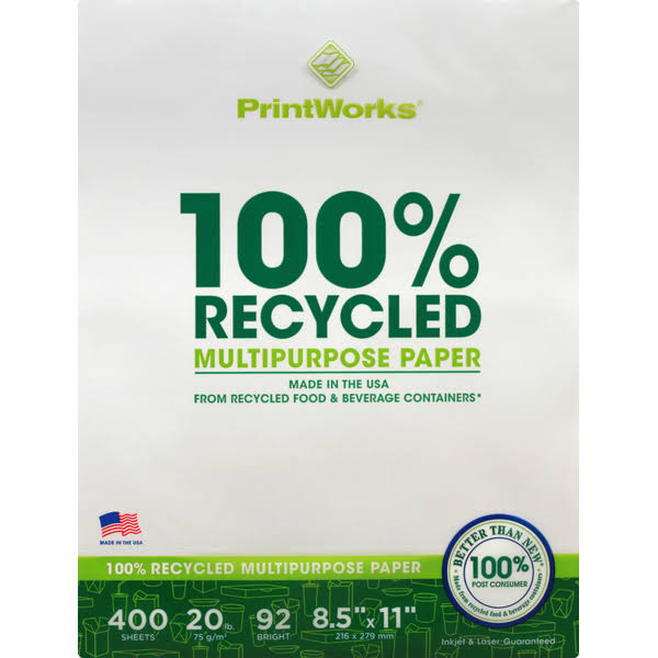 Printworks 100 Percent Recycled Multipurpose Paper - White, 400 Sheets