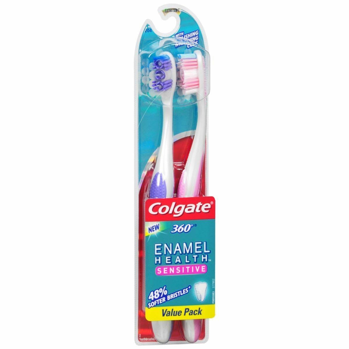 Colgate 360 Enamel Health Sensitive Extra Soft Toothbrushes - 2 Pack