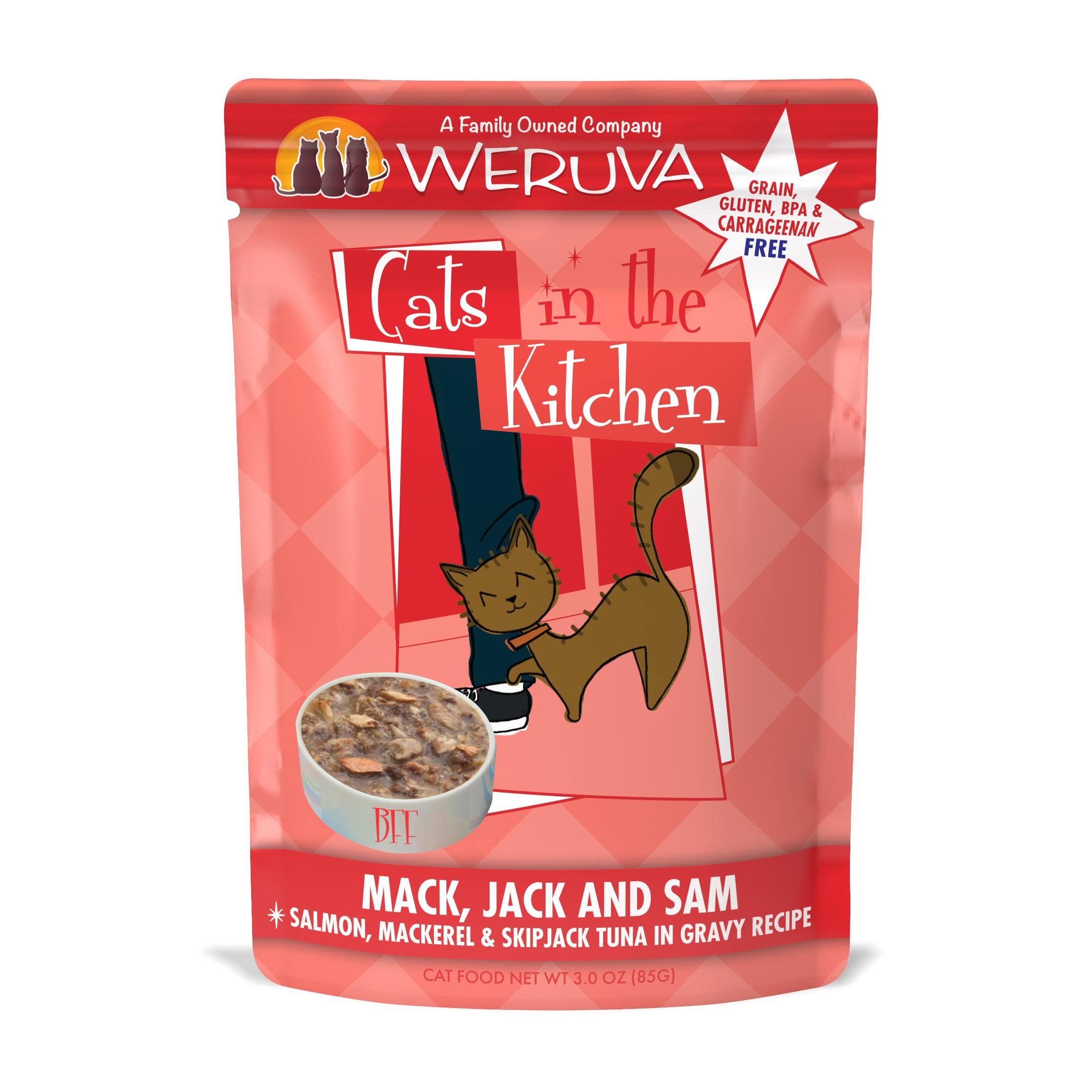 Weruva Cats in The Kitchen Mack Jack and Sam Cat Food - Salmon Mackerel and Skipjack Tuna in Gravy