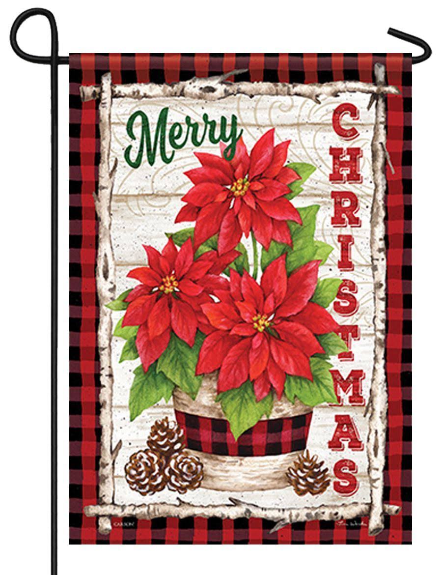 Carson Home Accents Red & White Poinsettia Check 'Merry Christmas' Double-sided Outdoor Flag Garden