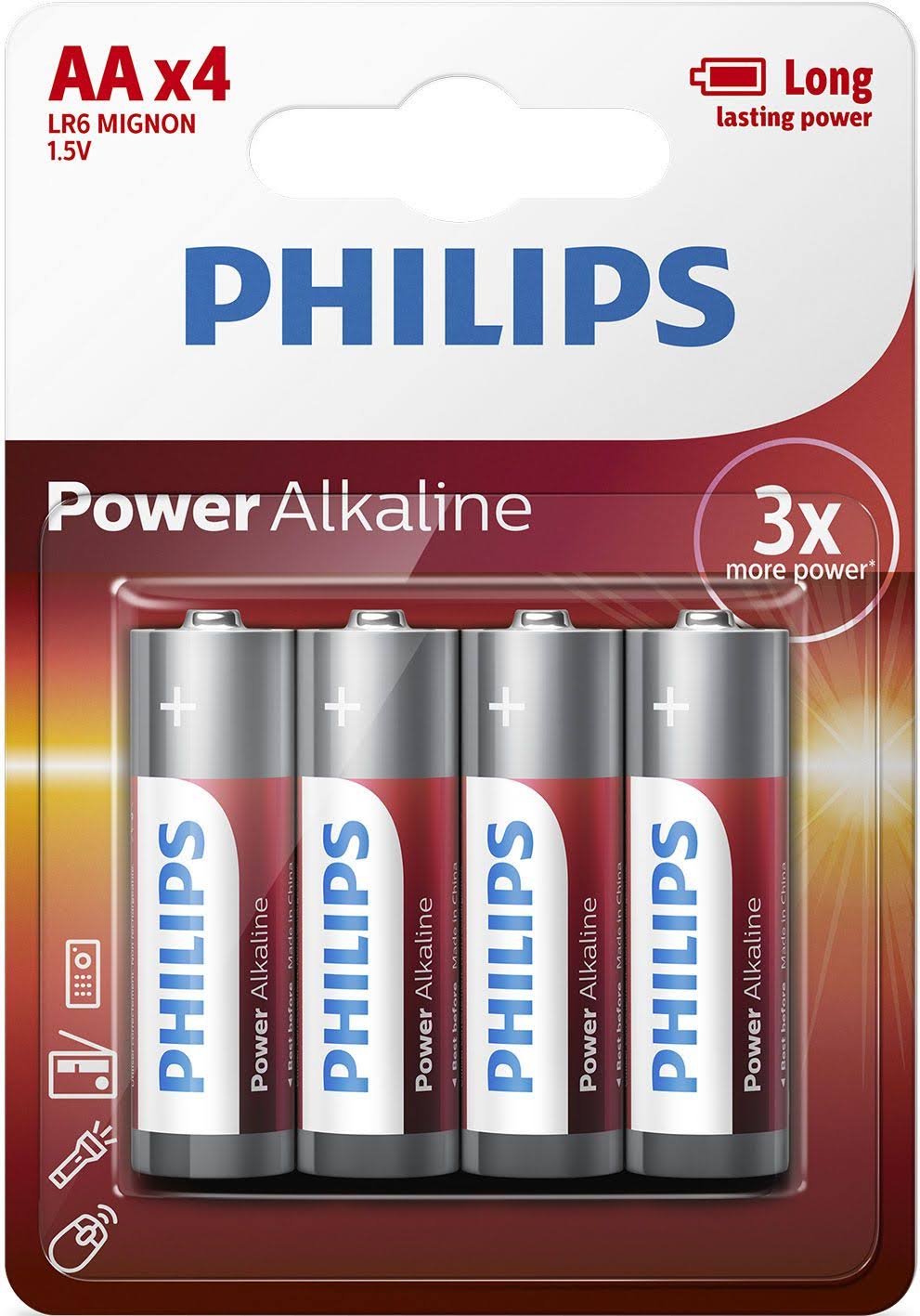 Philips Power Life LR6 AA Batteries - 4 Pack