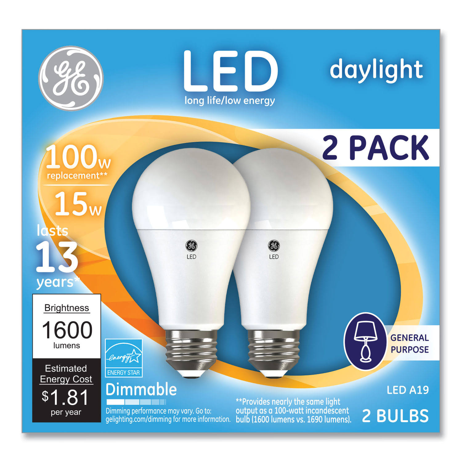 GE Lighting Dimmable Medium Base A21 LED Light Bulb - Daylight, 1600 Lumens, 15W
