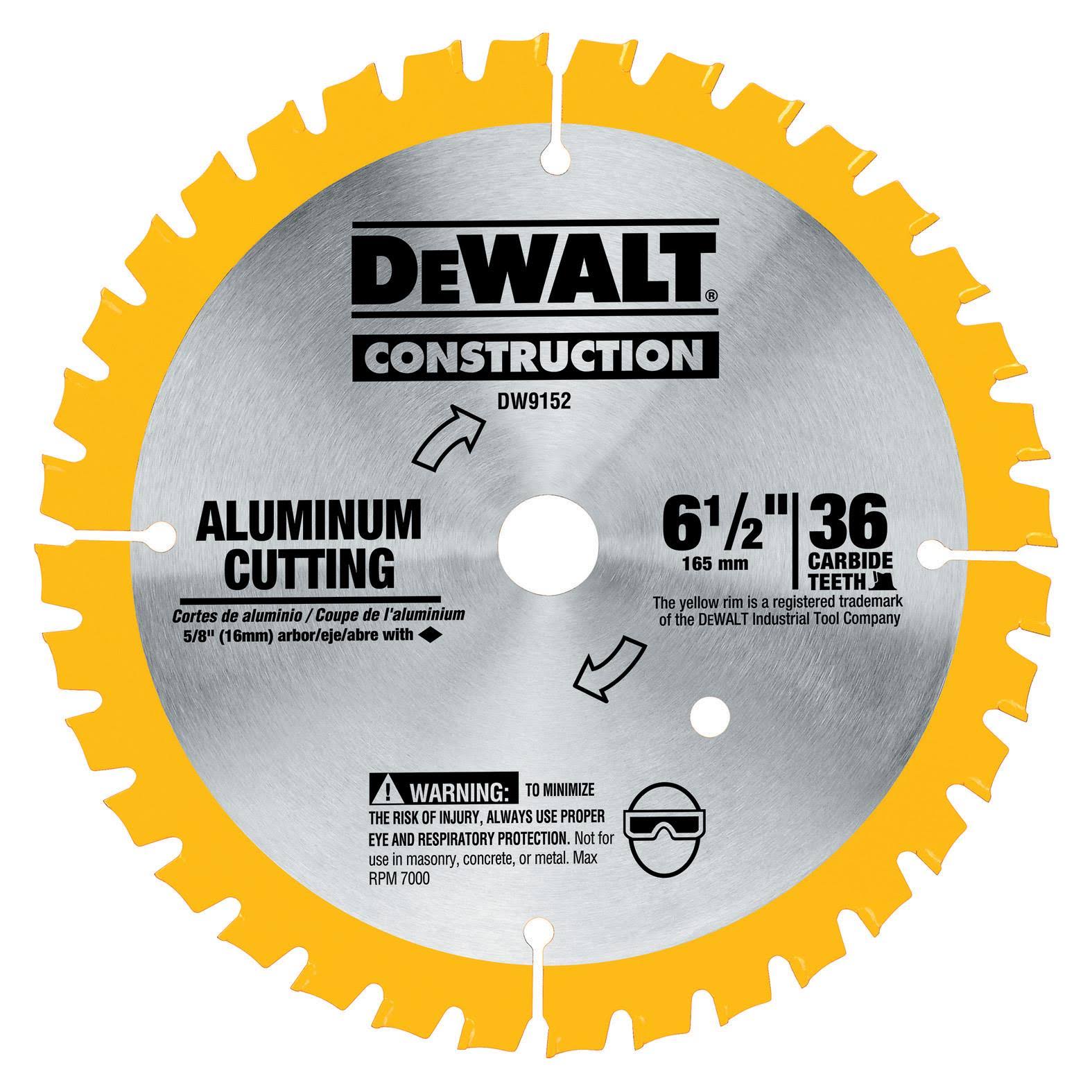 Dewalt Construction Cutting Circular Saw Blade - Aluminum, 165mm, 36T
