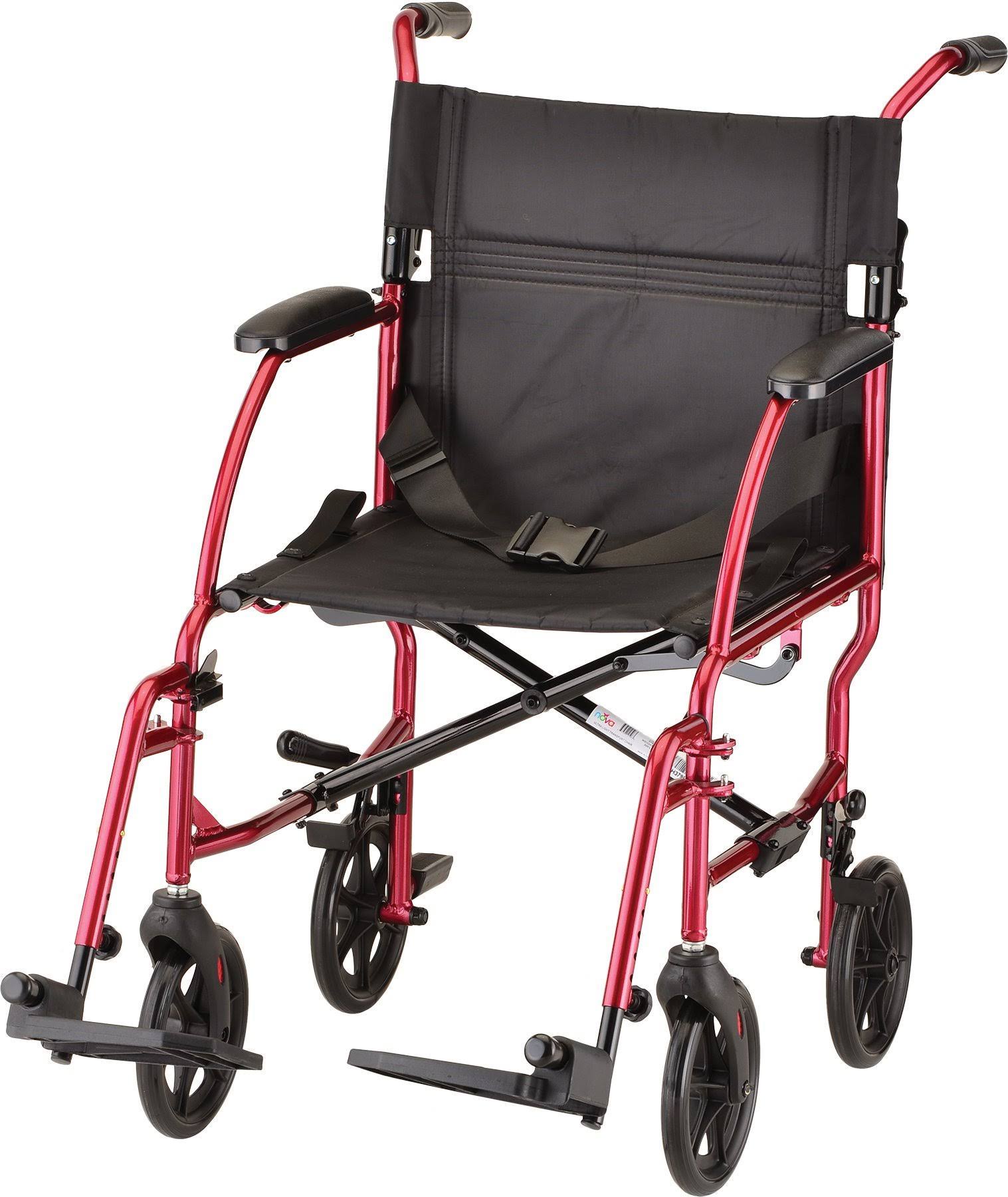 NOVA Medical Products Lightweight Transport Wheelchair - Red, 18"