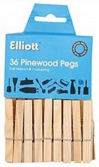 Elliott Wooden Pinewood Clothes Pegs - Pinewood Peg, Pack of 36