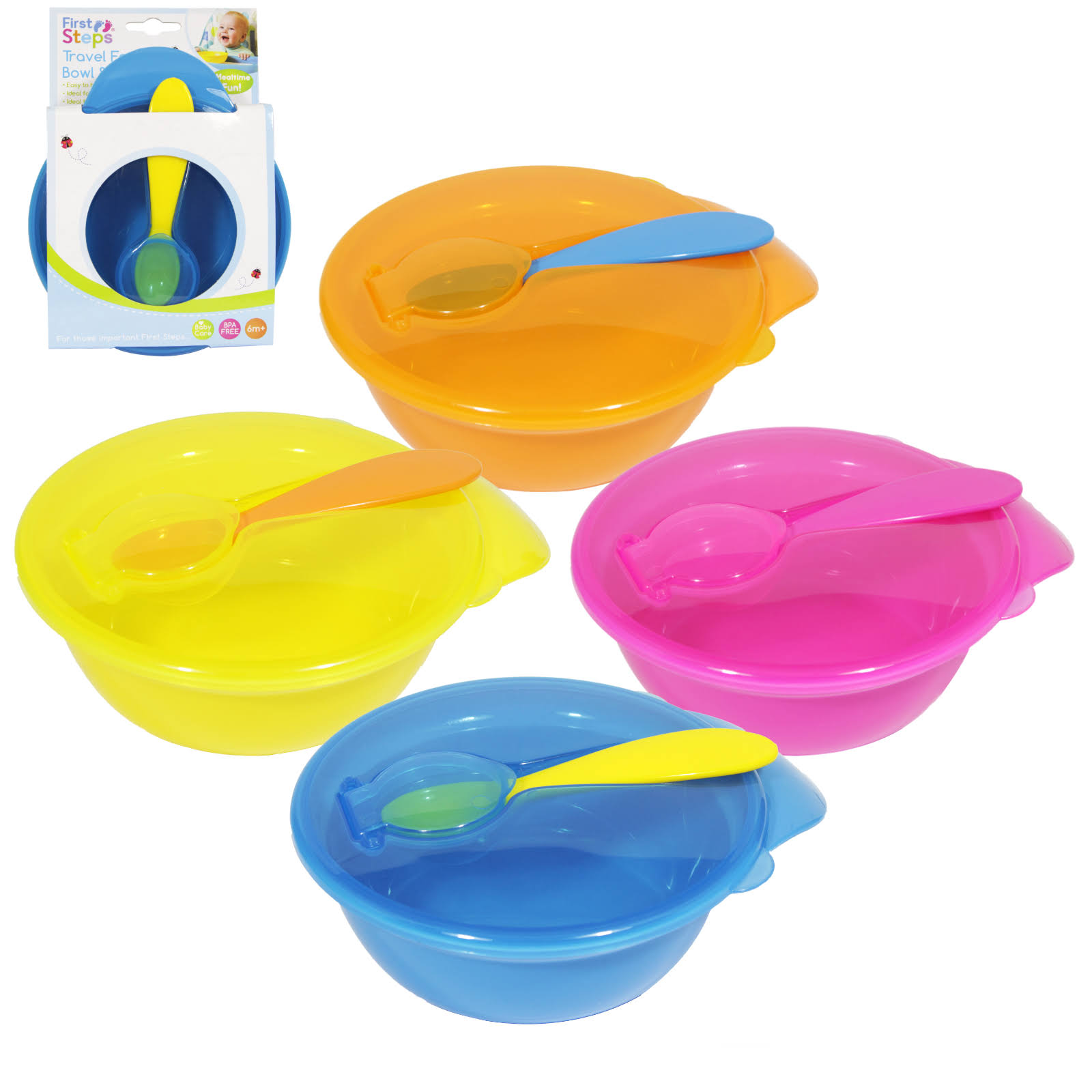 First Steps Travel Feeding Bowl with Lid & Spoon - Assorted Colours