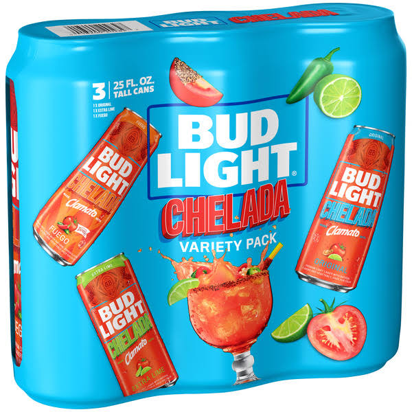 Bud Light Beer, Chelada, Variety Pack, 3 Pack - 3 pack, 25 fl oz cans