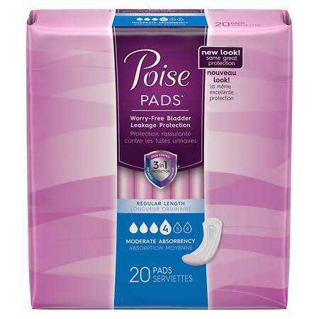 Poise Regular Length 4 Moderate Absorbency Pads - 20 Pack