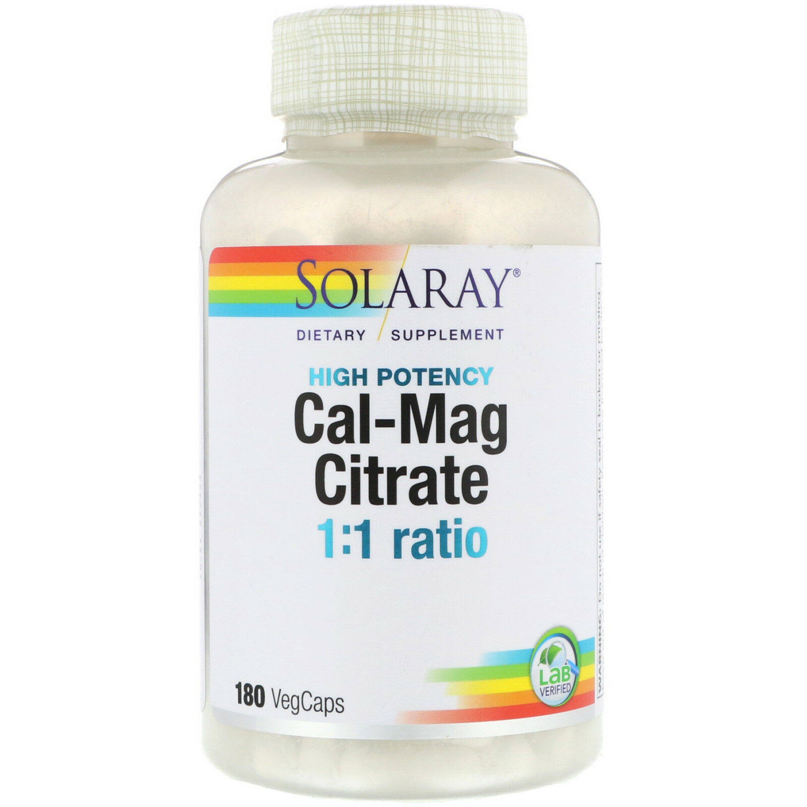 Solaray Cal-Mag Citrate - 180 Vegetarian Capsules