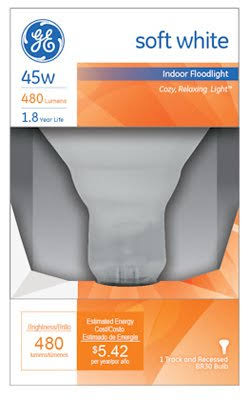 GE 20330-6 Floodlight Br30 Light Bulb - Soft White, 45w, 6 Pack