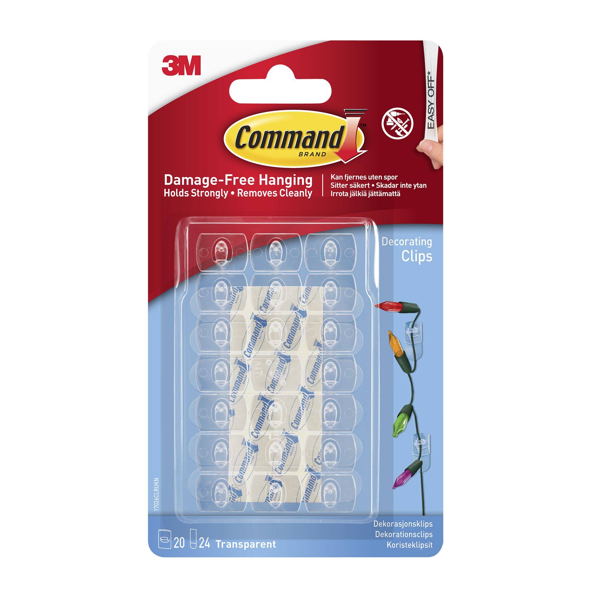 Command Decorating Clips - Clear, 20 Clips, 24 Mini Strips
