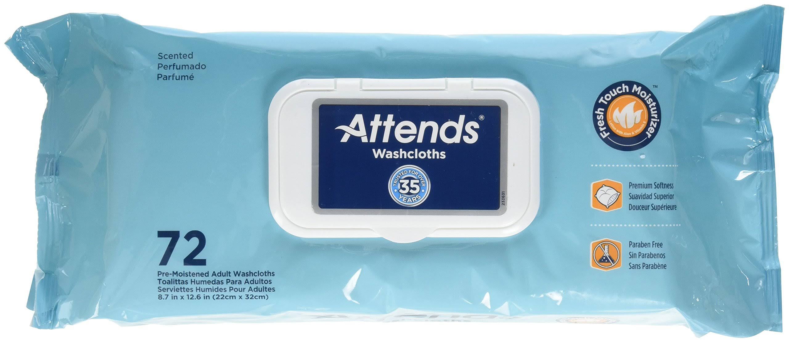 Attends Washcloths Wipes - 72 Wipes