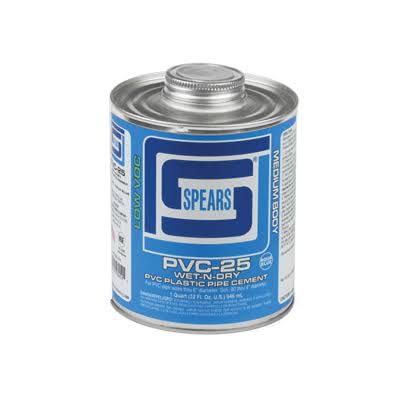 Spears PVC25B-030 Medium Body Low VOC PVC Solvent Cement, 1 qt Can, Syrupy Liquid, Aqua Blue, 0.963 +/- 0.01 at 73 Deg F +/- 2 Deg F