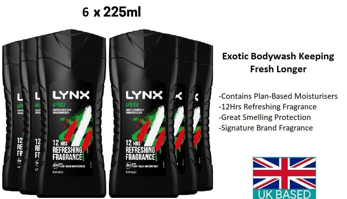 Plant-Based Moisturisers Lynx Africa 12H Refreshing Shower Gel Bodywash 3X 225ml
