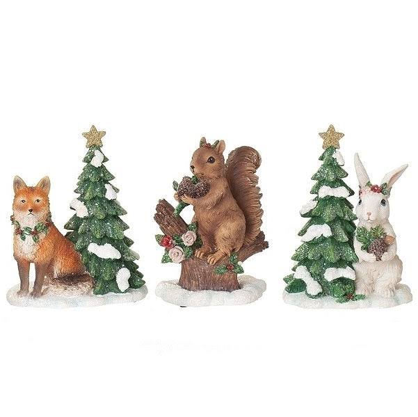 Resin Winter Woodland wildlife Figurine, Assorted (Fox/Squirrel/Rabbit)