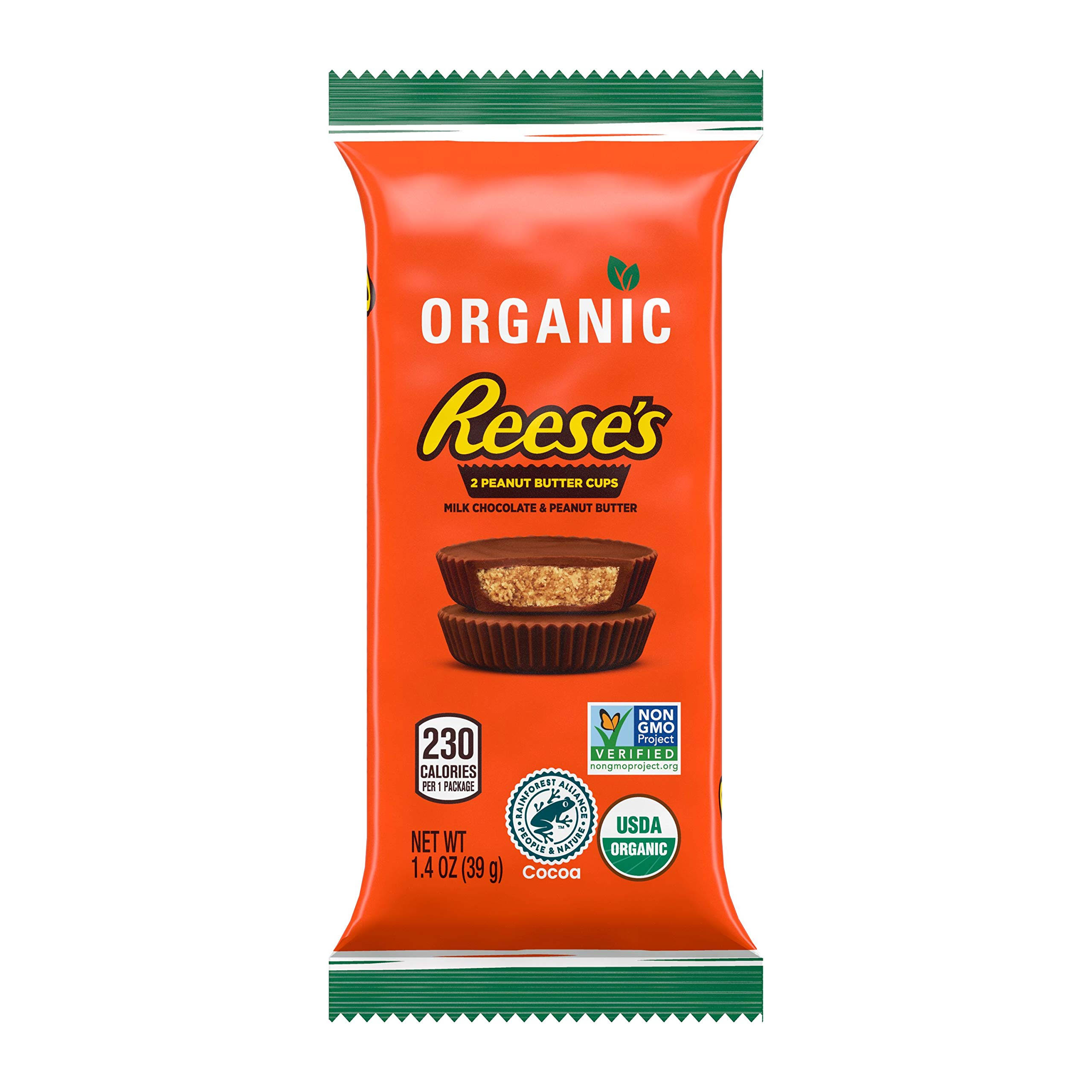 Reese's Organic Milk Chocolate Peanut Butter Cups Candy, Individually Wrapped, 1.4 oz Pack