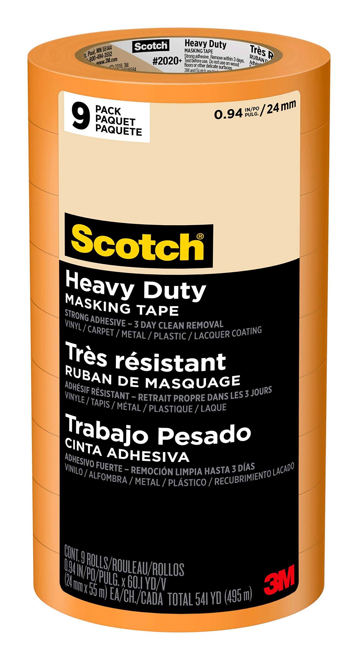 3M 2020+ Scotch Heavy Duty Masking Tape: 0.94 in. x 60 yds. Orange 9-pack - Find Tape