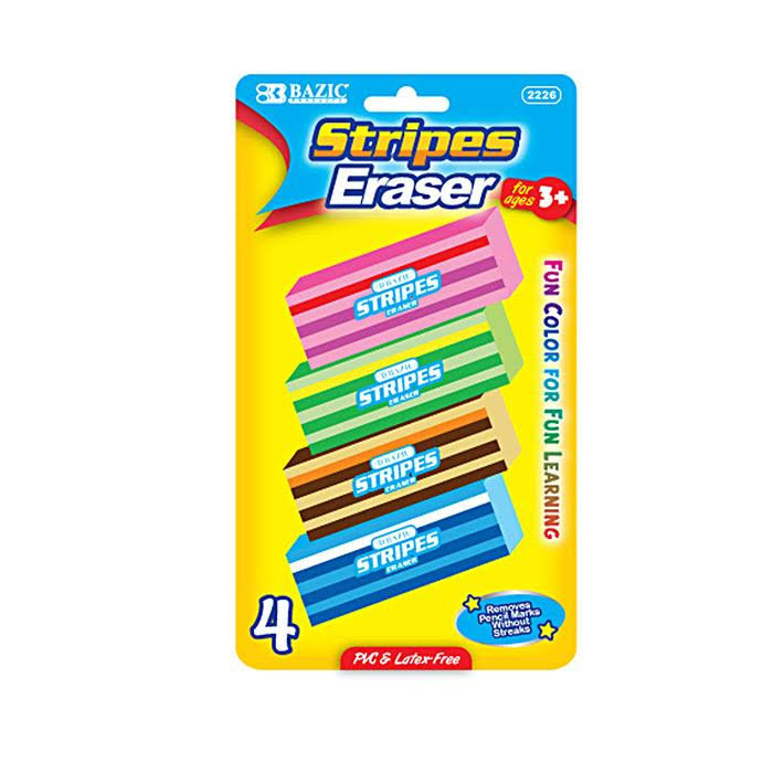 Bazic Fashion Stripes Eraser - 4 Pack