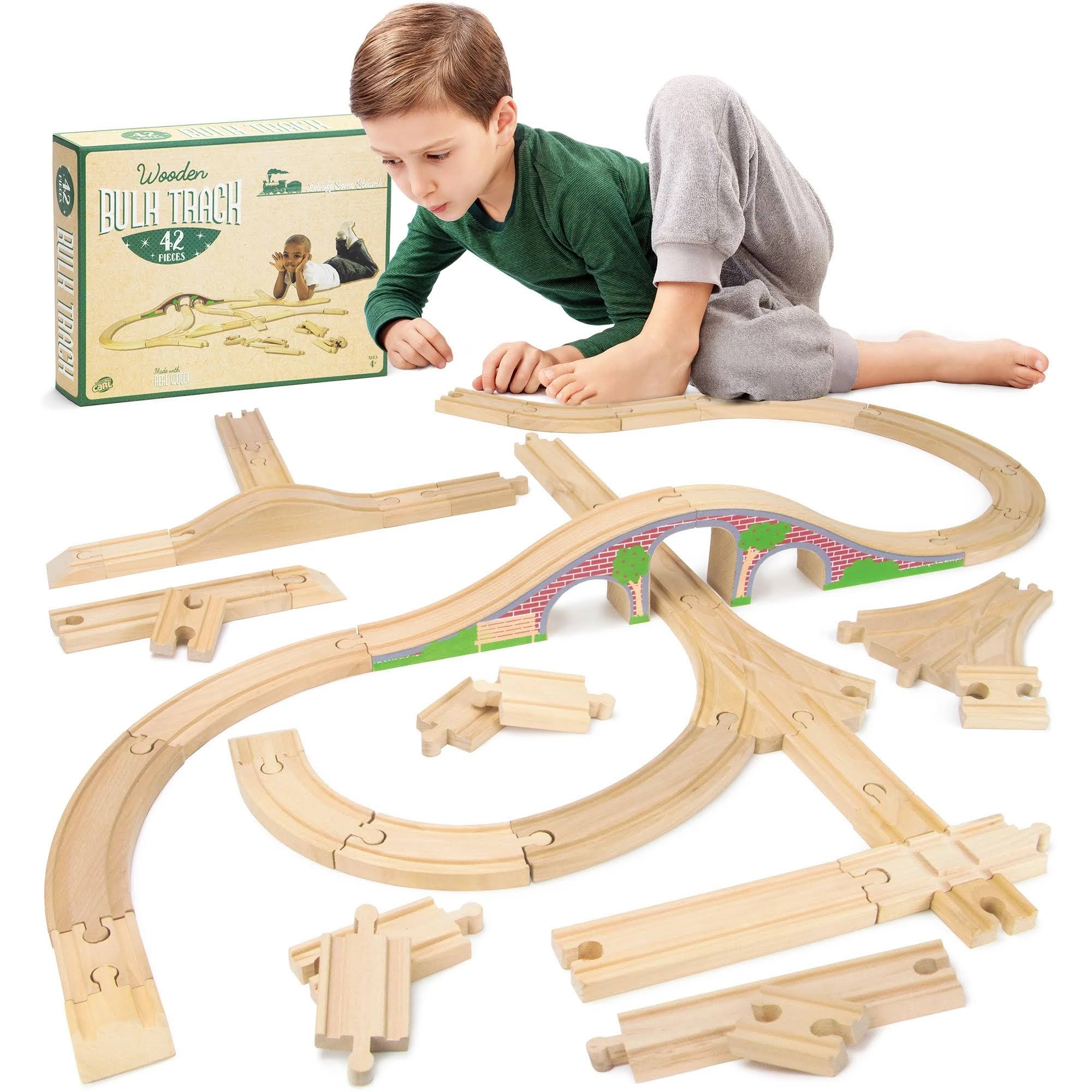 Wooden Bulk Track, 42 Pieces - Play Train Set Booster Pack with Red Br