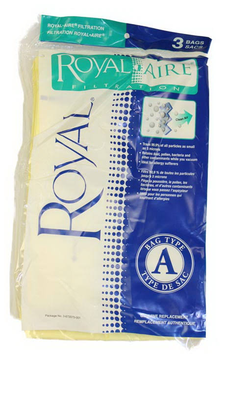 Royal Upright Vacuum Type A Aire Filtration Paper Bags - 3pcs