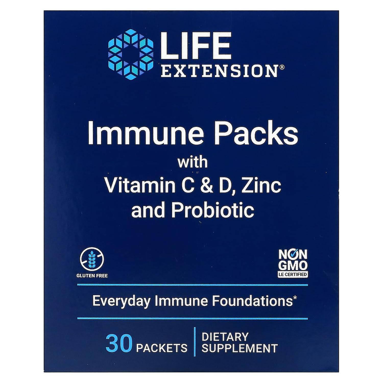 Life Extension, Immune Packs With Vitamin C & D, Zinc and Probiotic, 30 Packets